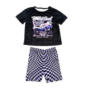Girls Wild Soul Car Graphic 2 Piece T-Shirt and Short Set in Black, Size 7Y​